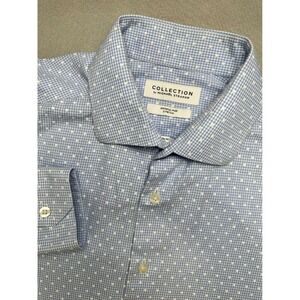 Collection by Michael Strahan Dress Shirt Mens 16 1/2 Blue White Polka Dot Check